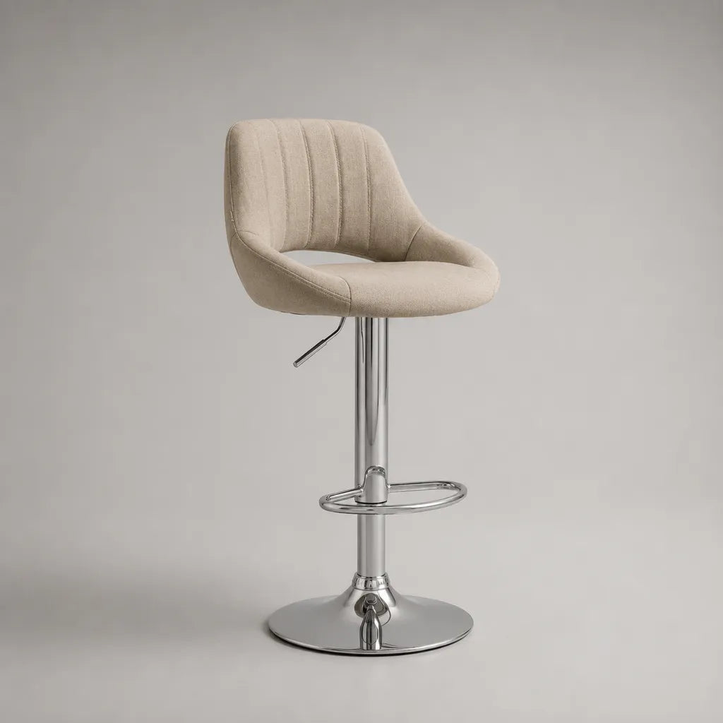 Sgabello da bar regolabile e girevole in poliestere boucl¨¦ beige e acciaio cromato, 51 ¡Á 50 ¡Á 88-109 cm