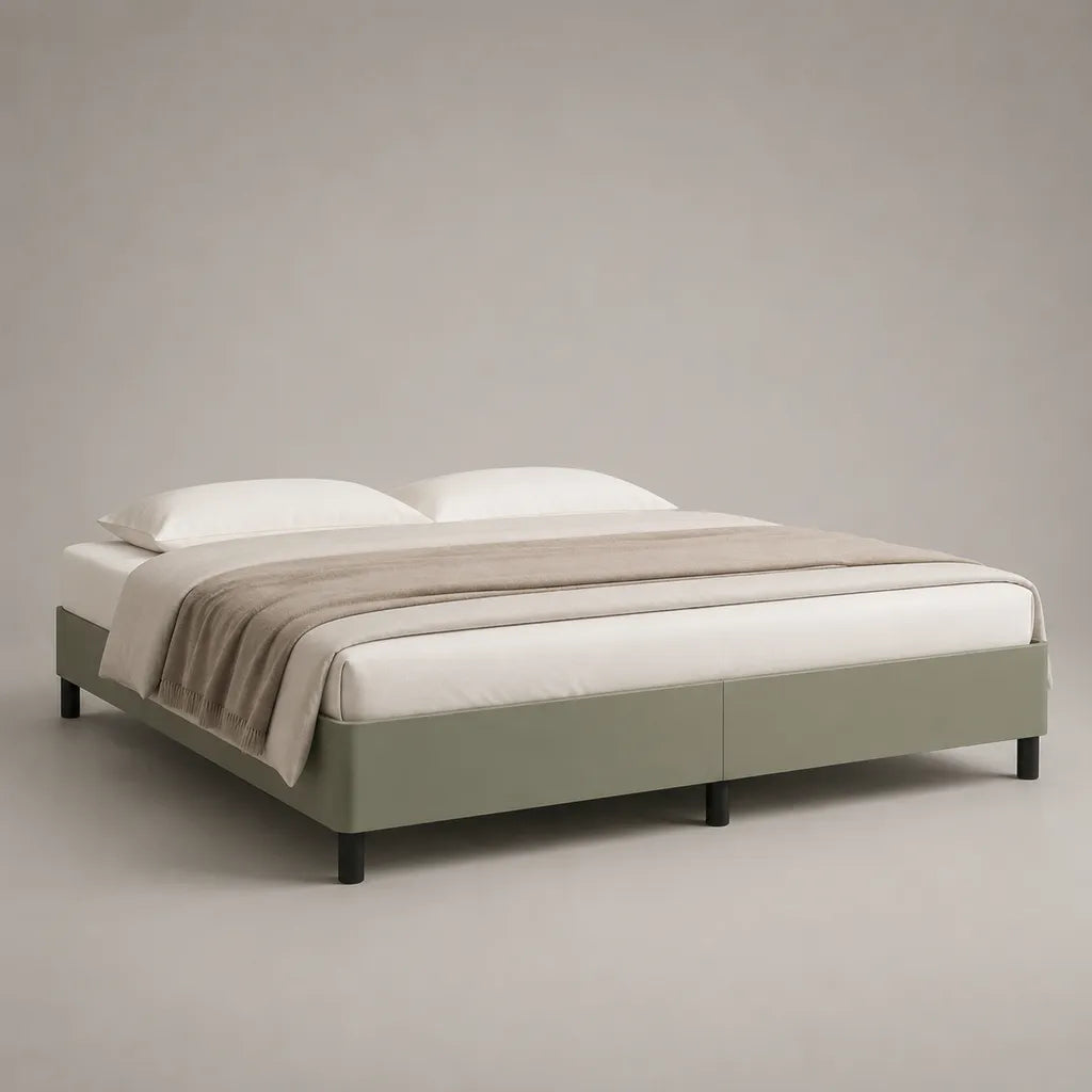 Letto matrimoniale senza testiera con 2 basi in pino e poliestere, verde salvia, 180 x 200 x 35 cm