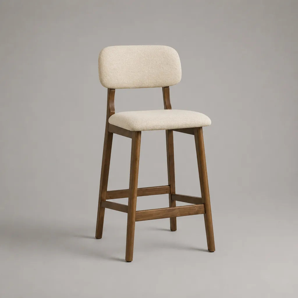 Sgabello da bar imbottito in poliestere e legno massello, beige e marrone noce, 47 ¡Á 52 ¡Á 102 cm