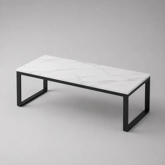 Tavolino da caffè rettangolare in MDF effetto marmo e acciaio nero, 100 x 50 x 40 cm