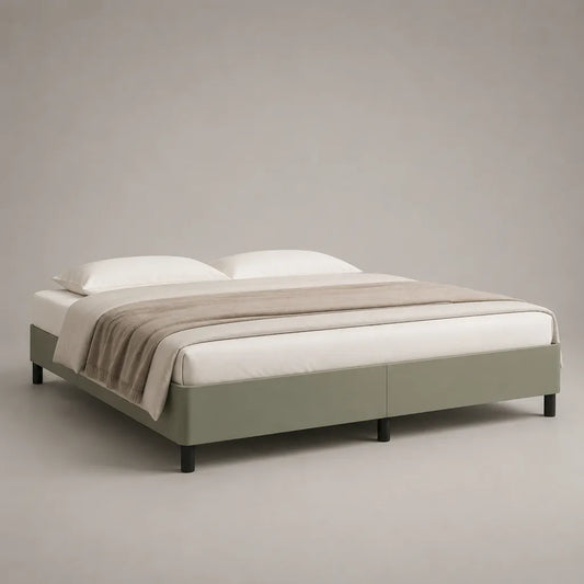 Letto matrimoniale senza testiera con 2 basi in pino e poliestere, verde salvia, 180 x 200 x 35 cm