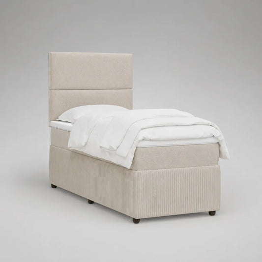 Struttura letto singolo imbottita 90 x 200 cm in tessuto crema a coste con testiera rettangolare, 215 x 105 x 140 cm