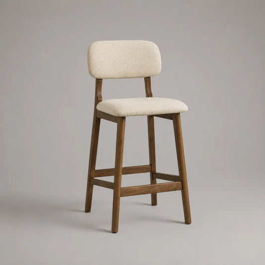 Sgabello da bar imbottito in poliestere e legno massello, beige e marrone noce, 47 × 52 × 102 cm